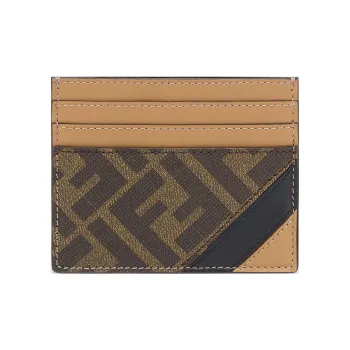 FENDI Cow Leather Card Clip Card Holder Men's Brown