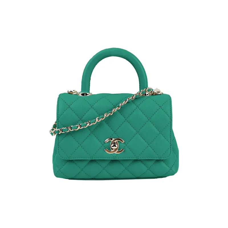 CHANEL Coco Handle Calfskin Crossbody One Shoulder Handbag Women's Green-0