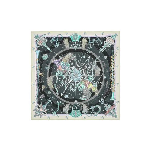 HERMES Silk Scarves Women's Gray Green