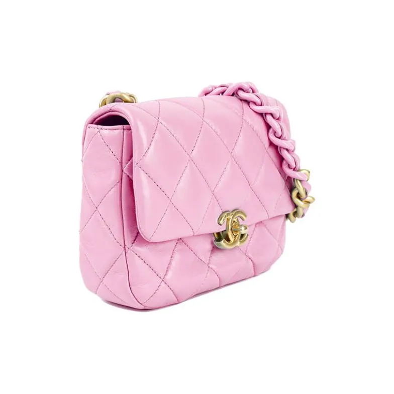 CHANEL Lambskin Flap Bag, Crossbody Bag, Shoulder Bag Mini Women's Pink-1
