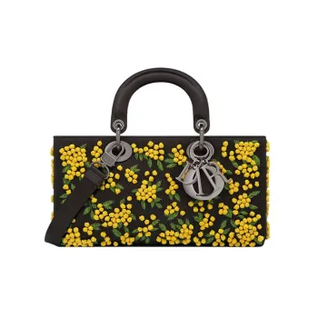 DIOR Lady D-JOY Embroidery With Satin Daisie Bag Shoulder Bag Crossbody Bag Handbag Women's Black/Yellow