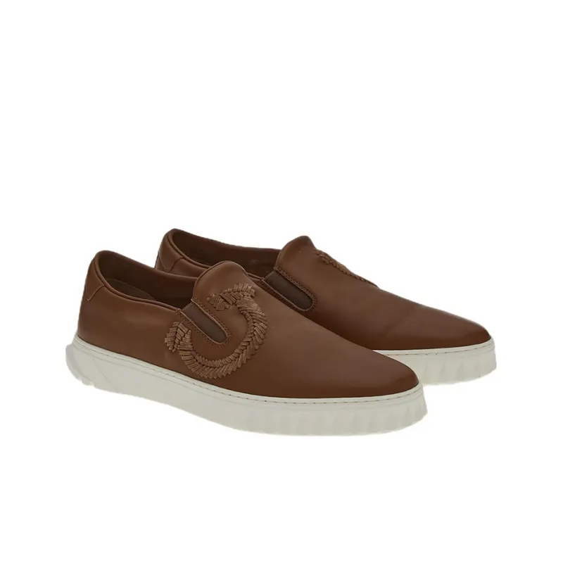 FERRAGAMO Suede-embroidered Slip-on Trainer-1