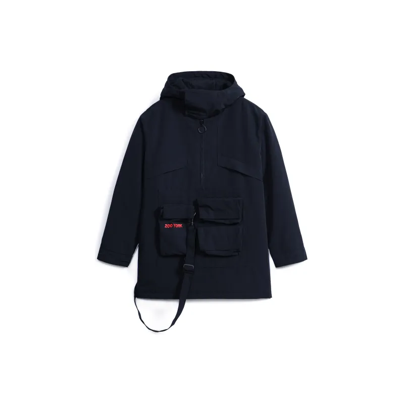 Zoo York Brand Logo Solid Color Stand Collar Loose Fit Puffer Jacket Unisex Black-1