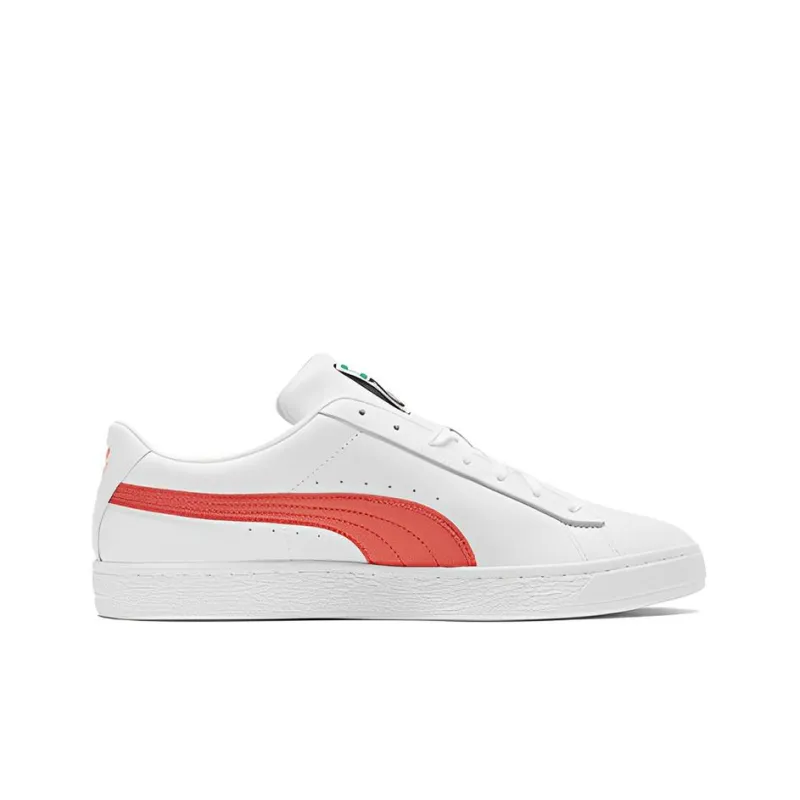 PUMA Basket Classic Xxi Anti-Slip Wear-Resistant Low-Top Skateboard Shoes Unisex White Orange-1