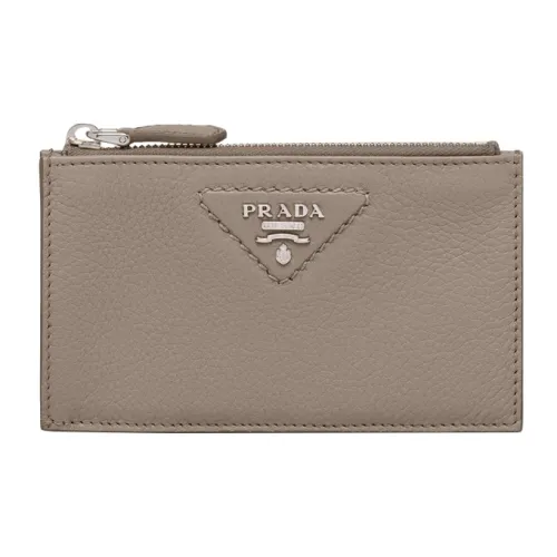 PRADA Leather Card Clip Card Holder Women's Gray