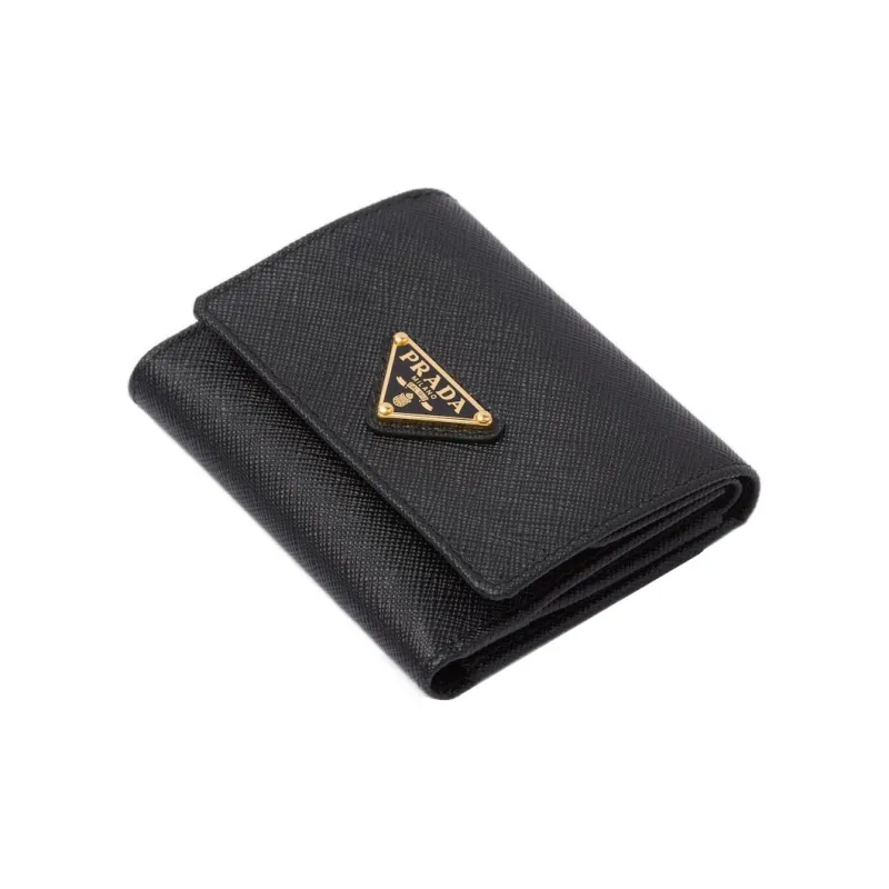 PRADA Saffiano Leather Wallet Trumpets Women's Black-2