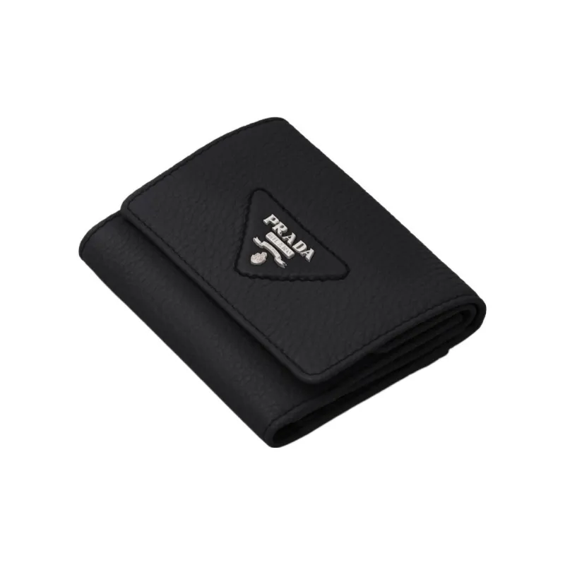 PRADA Leather Wallet Trumpets Women's Black-2