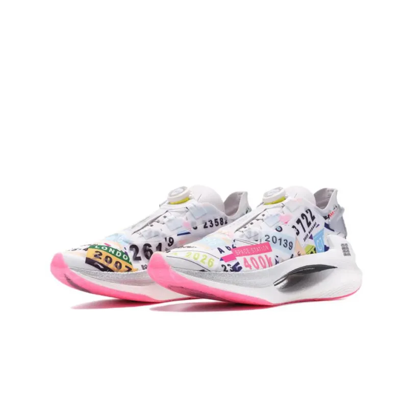 LiNing Jueying Bib Number Shock Absorbers Low Top Bounce Speed Running Shoes Women's Pink White-2