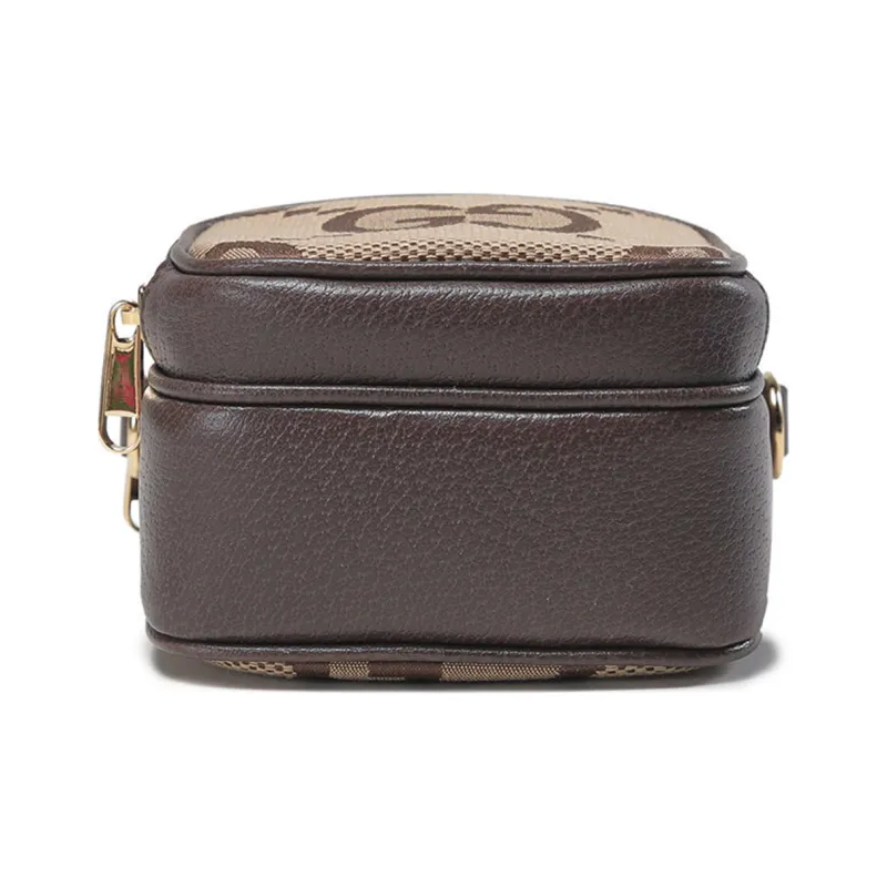 GUCCI Canvas With Leather Handbag Crossbody Bag Shoulder Bag Regular Men's Camel Ebony-4