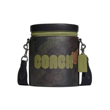 COACH Barrel Coated Canvas With Smooth Calfskin Bucket Bags Shoulder Bag Crossbody Bag Mini Men's Olive Green