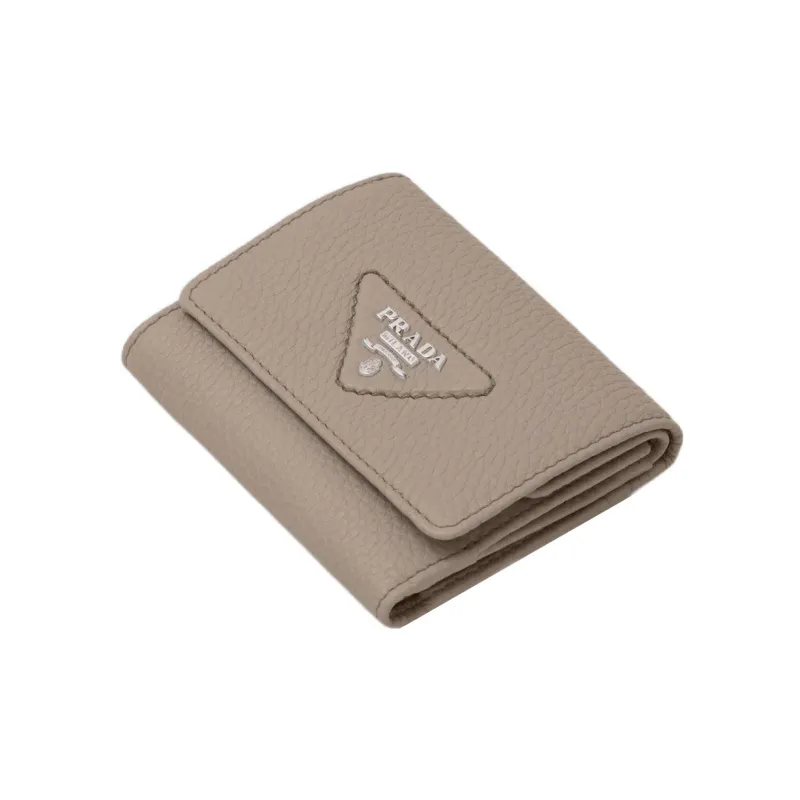 PRADA Saffiano Leather Wallet Small Size Women's Clay Gray-2