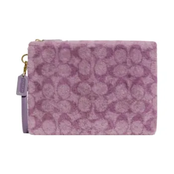 COACH Charter Shearling File Wrist Bag Clutch Tubas Women's Purple