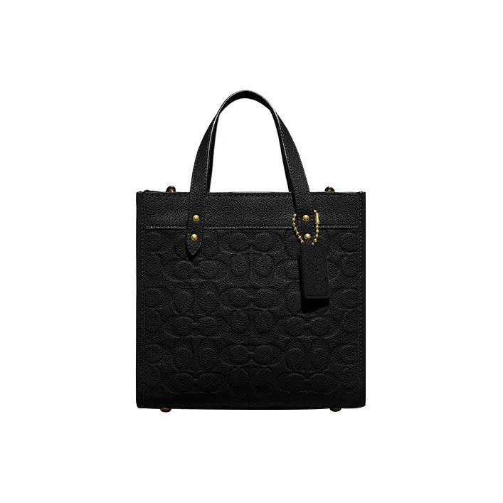 COACH Field Polished Grained Leather Tote Bag Shopping Bag Shoulder Bag Crossbody Bag Handbag Small Size Women's Black-0