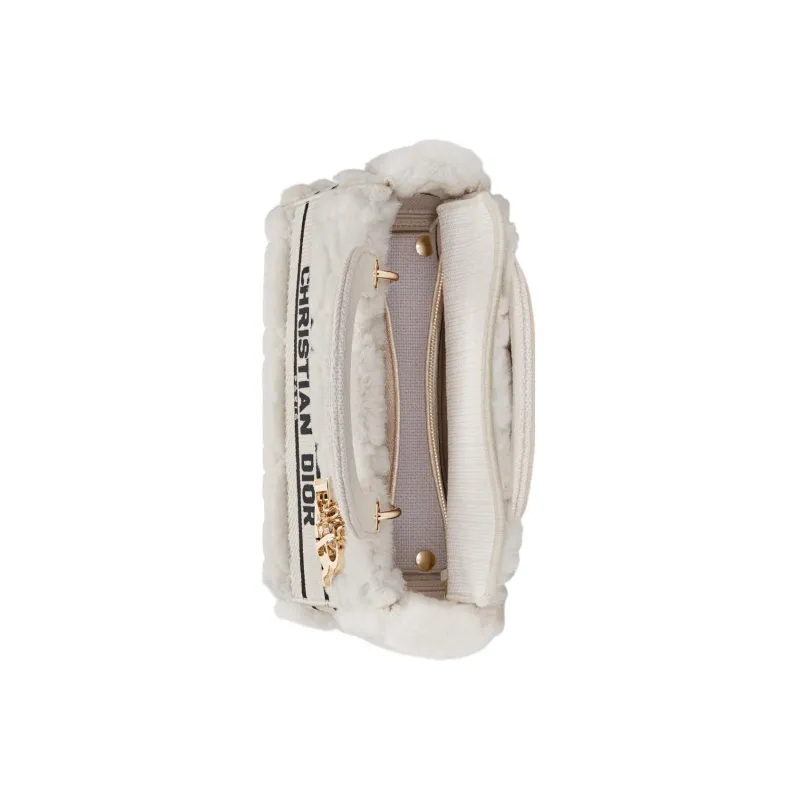 DIOR Lady D-Lite Shearling Dior Bag Shoulder Bag Crossbody Bag Handbag Medium Size Women's White-3