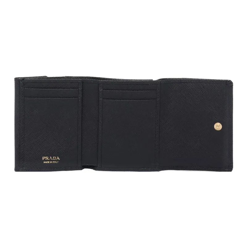 PRADA Saffiano Leather Wallet Trumpets Women's Black-3