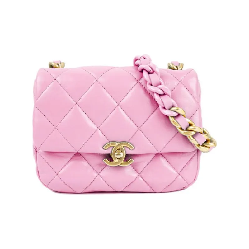 CHANEL Lambskin Flap Bag, Crossbody Bag, Shoulder Bag Mini Women's Pink-0