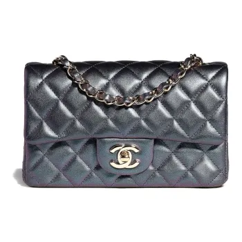 CHANEL Classic Flap CF Lambskin & Gold Tone Lock Crossbody Bag, Shoulder Bag Mini Women's Pearlescent Dazzle Black