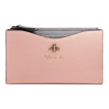 GUCCI Cow Leather 2-in-1 Handheld Wallet Women's Pink/Gray