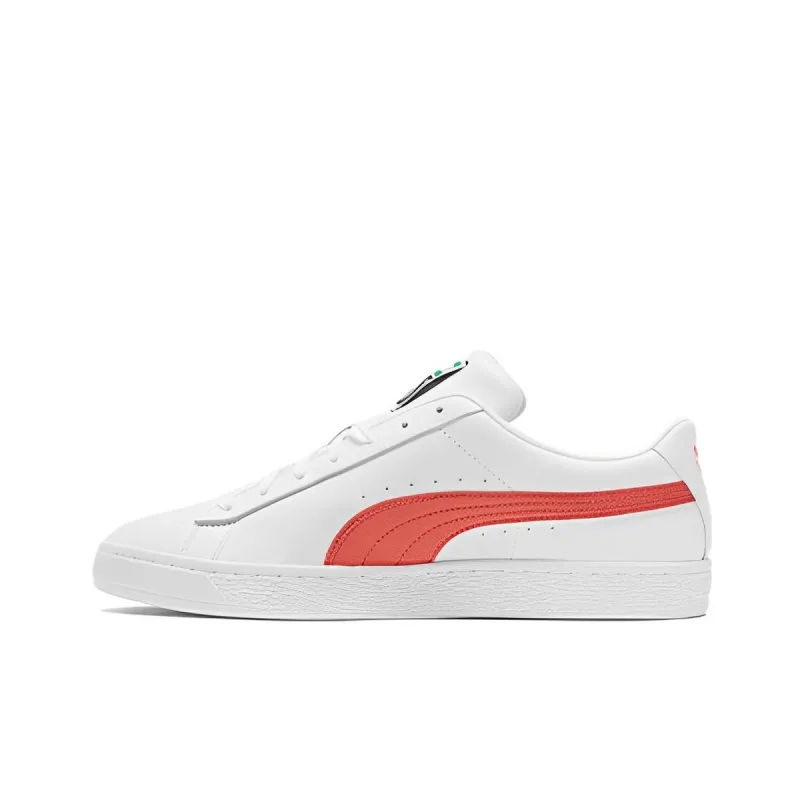 PUMA Basket Classic Xxi Anti-Slip Wear-Resistant Low-Top Skateboard Shoes Unisex White Orange-0