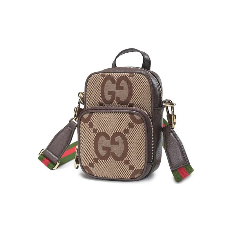 GUCCI Canvas With Leather Handbag Crossbody Bag Shoulder Bag Regular Men's Camel Ebony-1