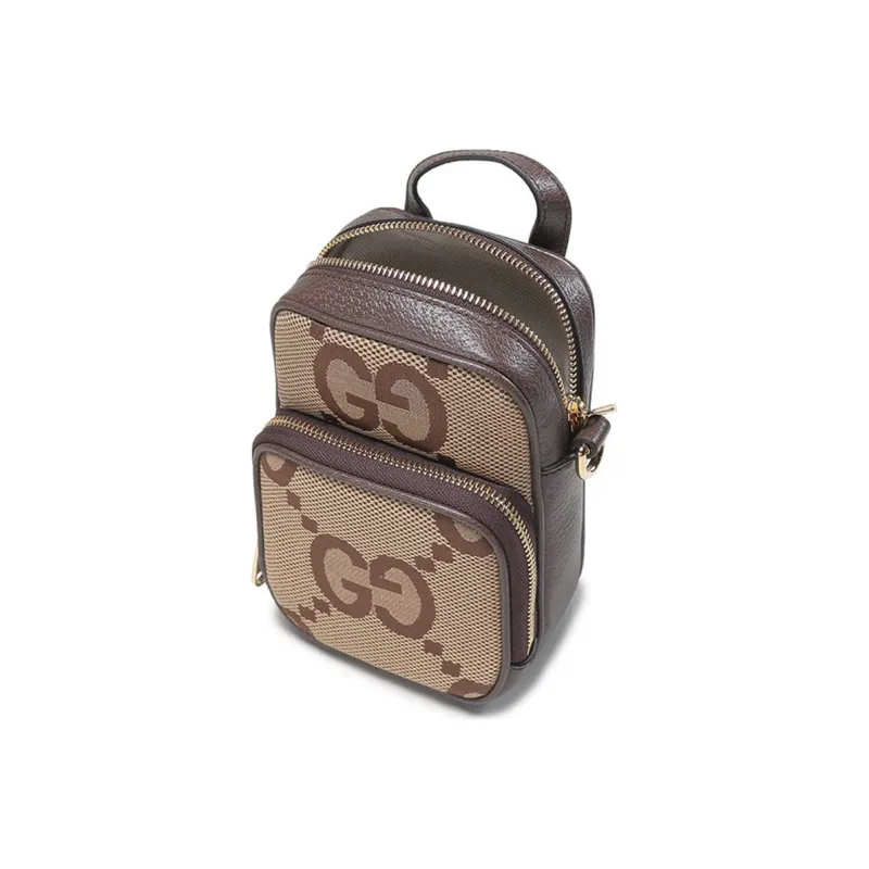 GUCCI Canvas With Leather Handbag Crossbody Bag Shoulder Bag Regular Men's Camel Ebony-5