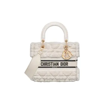 DIOR Lady D-Lite Shearling Dior Bag Shoulder Bag Crossbody Bag Handbag Medium Size Women's White