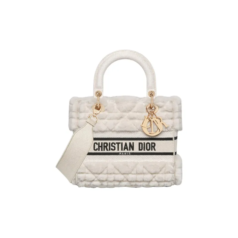 DIOR Lady D-Lite Shearling Dior Bag Shoulder Bag Crossbody Bag Handbag Medium Size Women's White-0