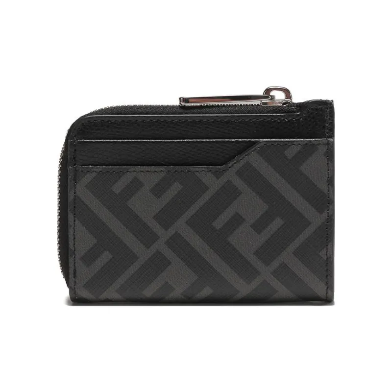 FENDI Polyurethane Cotton Card Holder Men's Black Gray-3