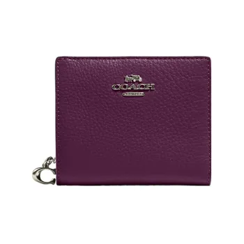 COACH Snap Wallet Refined Pebble Leather Card Holder With Coin Pocket Women's Purple