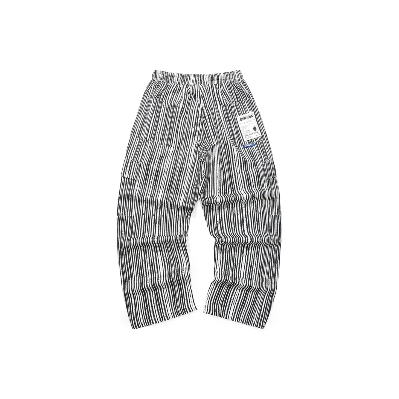 GENANX Casual Pants Unisex Black White Stripes-1