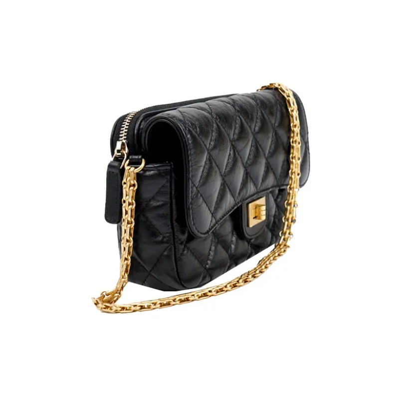 CHANEL 2.55WOC Calfskin Cell Phone Pouch, Shoulder Bag, Crossbody Bag Women's Black-1