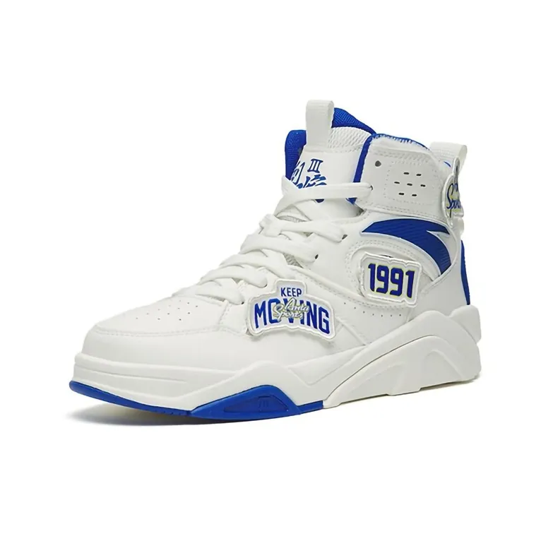 Anta Lieyan3.0 Lian Yang 3 Hook-and-Loop Slip-Resistant Cushioning Wear-Resistant High-Top Skateboard Shoes White Blue-2