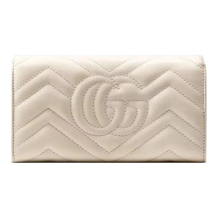 GUCCI GG Marmont Leather Wallet Women's White-1