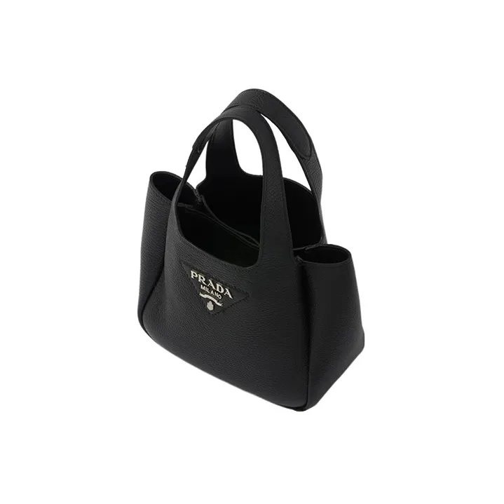 PRADA Cow Leather Litchi Grain Basket Bag, Tote, Bucket Bag, Shopping Bag Women's Black-2