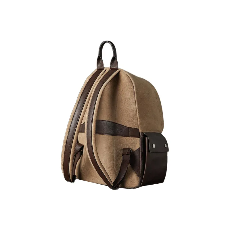 Brunello Cucinelli Textured Suede Patchwork Buffalo Leather Backpack Men's Tobacco Brown-1