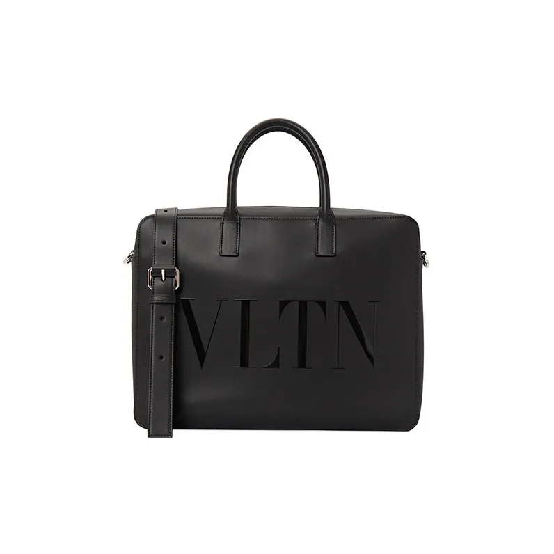 Valentino VLTN Cow Leather Handbag, Shoulder Bag, Crossbody Bag, Briefcase Regular Men's Black-0
