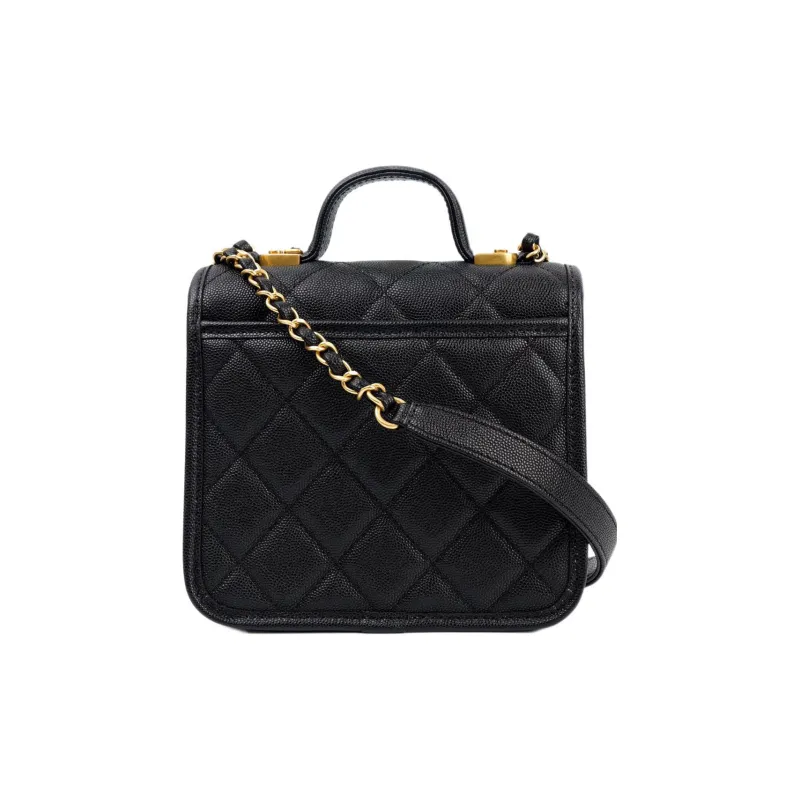 CHANEL Caviar Cow Leather Messenger Bag, Tofu Bag, Handbag, Shoulder Bag, Crossbody Bag Trumpets Women's Black-2