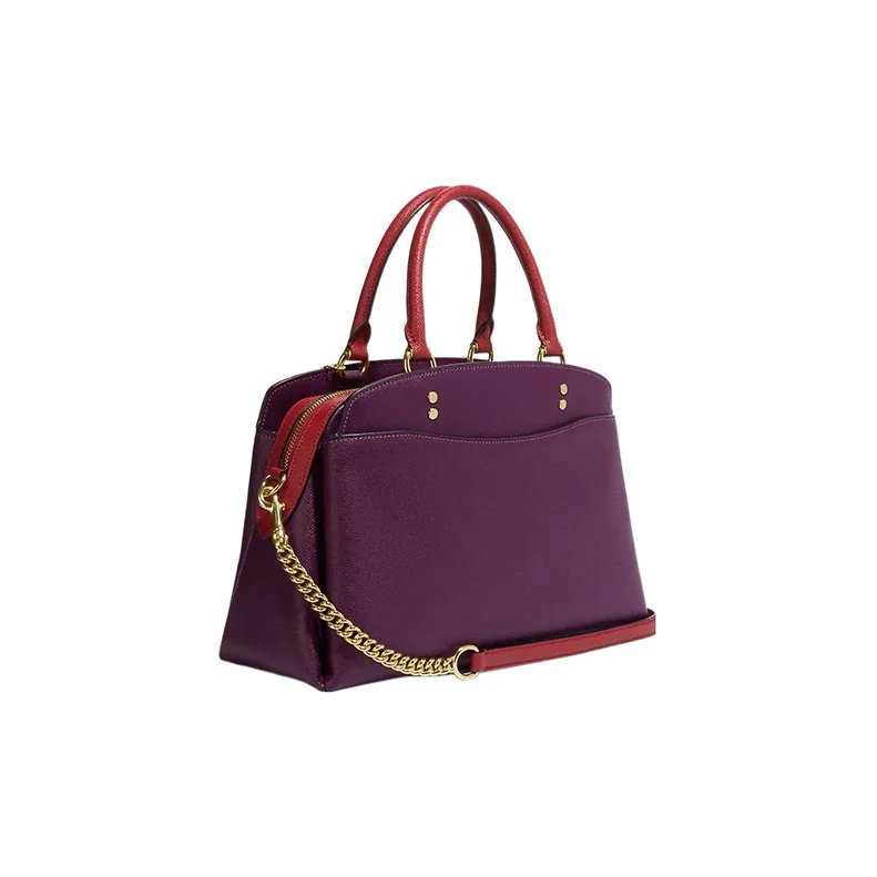 COACH Lillie Cross-Stitch Leather Chain Bag Shoulder Bag Crossbody Bag Handbag Large Size Women's Purple-1