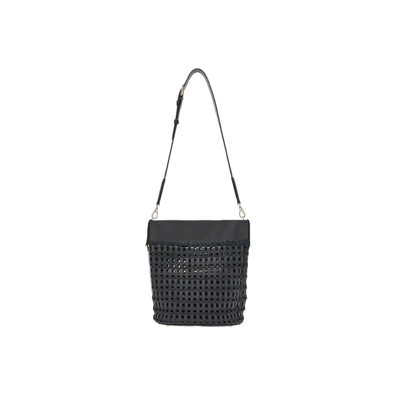 FERRAGAMO Studio Cow Leather With Leaf Fiber Bucket Bags Crossbody Bag Shoulder Bag Women's Black-2