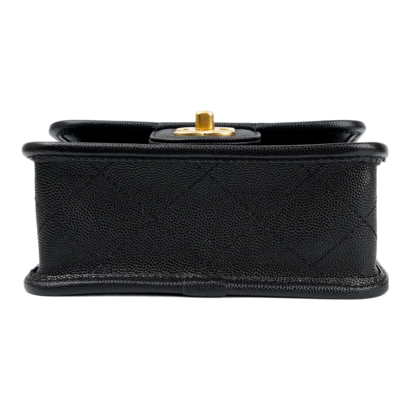 CHANEL Caviar Cow Leather Messenger Bag, Tofu Bag, Handbag, Shoulder Bag, Crossbody Bag Trumpets Women's Black-3