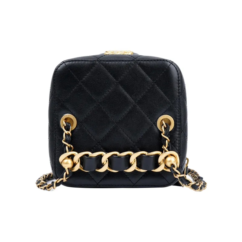 CHANEL Calfskin Makeup Bag, Box Bag, Shoulder Bag, Crossbody Bag Trumpets Women's Black-4