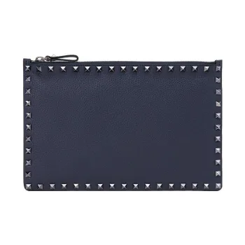 Valentino Cow Leather Clutch Unisex Marine Blue