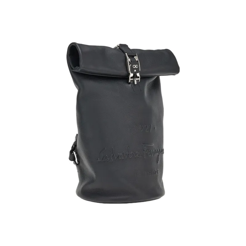 FERRAGAMO Natural Grain Texture Suede Cow Leather Sailor Bag Crossbody Bag Shoulder Bag Men's Black-2