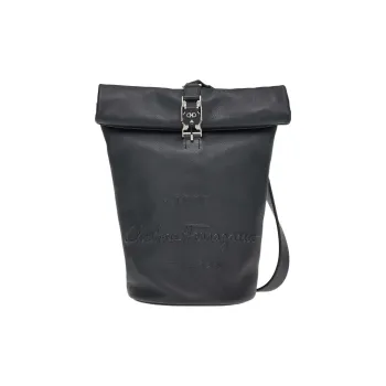FERRAGAMO Natural Grain Texture Suede Cow Leather Sailor Bag Crossbody Bag Shoulder Bag Men's Black