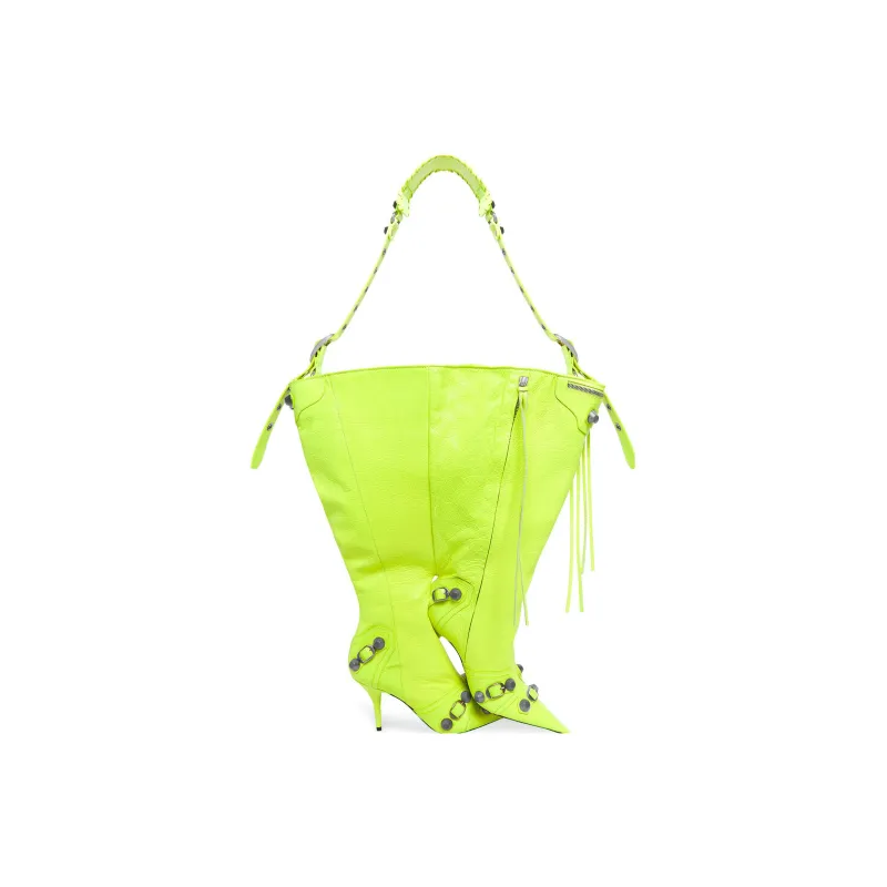 Balenciaga Le Cagole Sheepskin High Heels Style Crossbody Handbag Regular Women's Neon Yellow-3