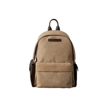 Brunello Cucinelli Textured Suede Patchwork Buffalo Leather Backpack Men's Tobacco Brown