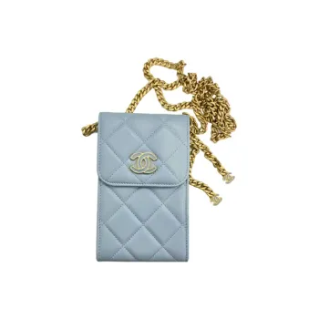 CHANEL 22SS Sheepskin Cell Phone Pouch Women's Sky Blue