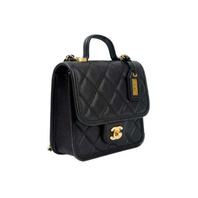 CHANEL Caviar Cow Leather Messenger Bag, Tofu Bag, Handbag, Shoulder Bag, Crossbody Bag Trumpets Women's Black-1