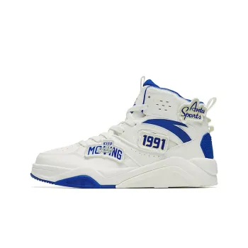 Anta Lieyan3.0 Lian Yang 3 Hook and Loop Slip Resistant Cushioning Wear Resistant High Top Skateboard Shoes White Blue