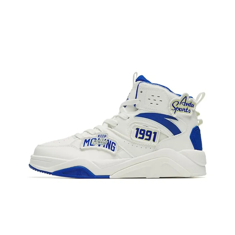 Anta Lieyan3.0 Lian Yang 3 Hook-and-Loop Slip-Resistant Cushioning Wear-Resistant High-Top Skateboard Shoes White Blue-0